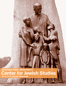 2015-2016 Jewish Studies annual report cover,  with photo of the Janusz Korczak Monument in Poland
