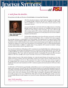 2008-2009 Jewish Studies annual report cover,  with introduction letter and headshot of director Hava Tirosh-Samuelson